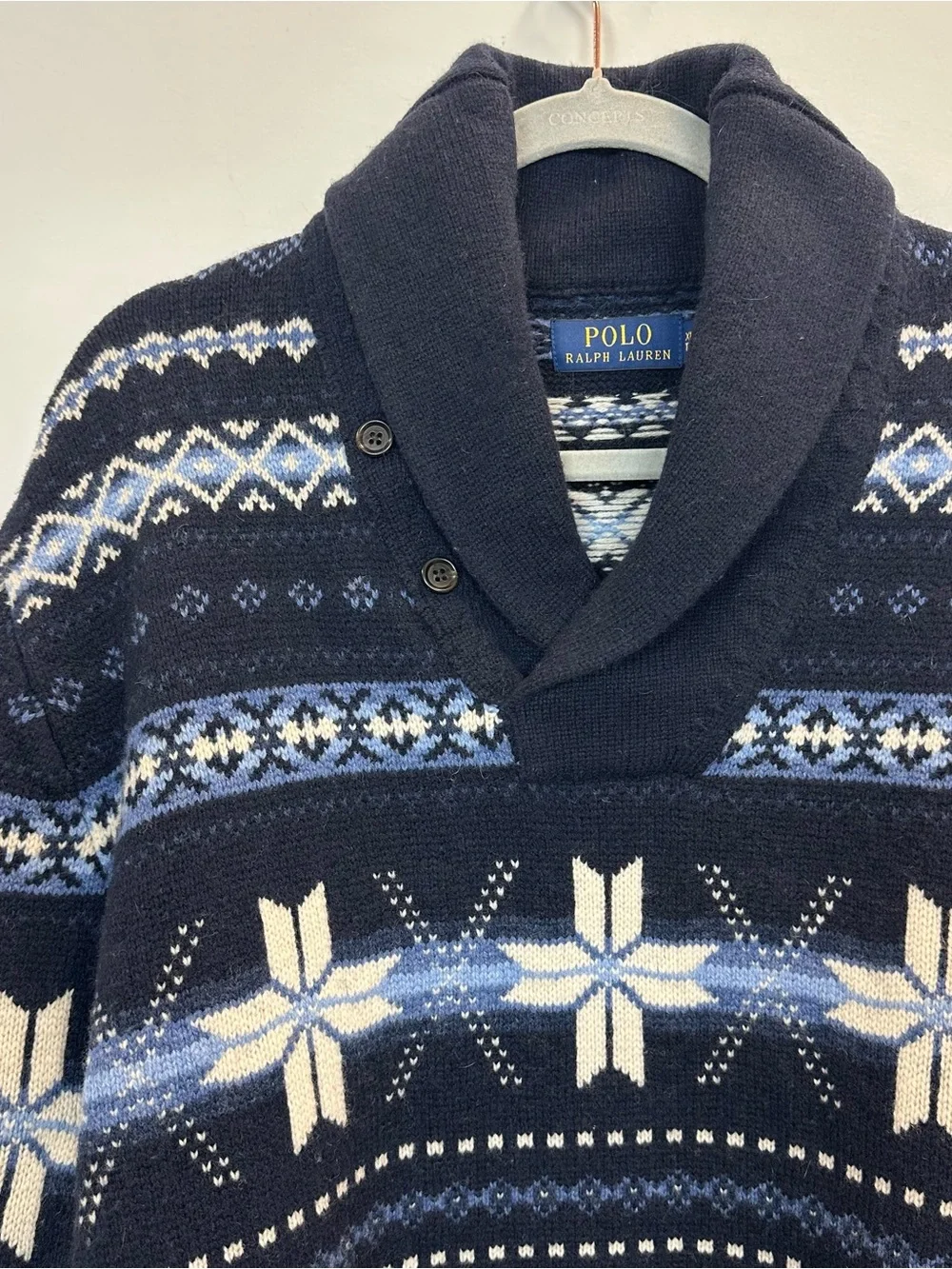 Polo by Ralph Lauren Snowflake Wool Shawl Jumper Sweater XL